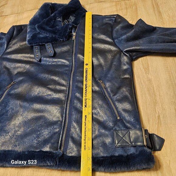 Forever 21 Blue Sherling Winter Coat Womens Size L Nwt Faux Fur - Picture 9 of 9